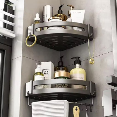 étagère douche d'angle design noire robuste avec crochets