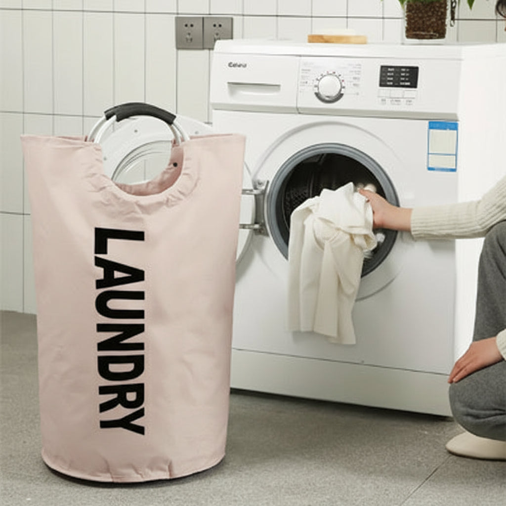 Panier Ă linge blanc Grand panier pliable avec grande poignĂ©e rondes en inox, panier pour vĂȘtements sales impermĂ©able