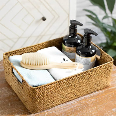 panier de rangement tissé naturel en osier de paille grand panier en jonc de mer rectangle