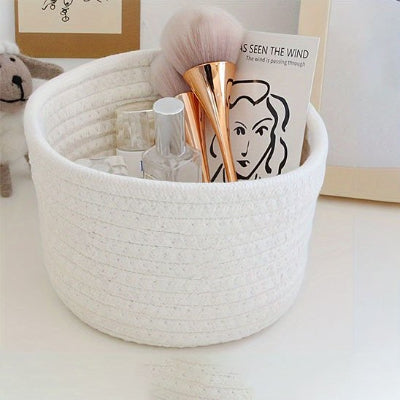 panier rangement blanc en corde de coton tissé
