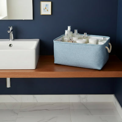 panier rangement salle de bain bleue pliable coton écologique
