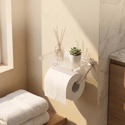 Porte papier toilette de luxe dorée avec étagère transparente
