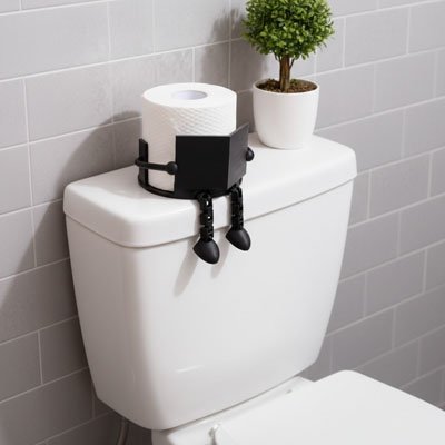 Porte papier toilette noir lecteur assis pour lire un livre