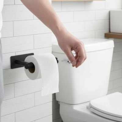 Porte rouleau papier toilette noir, fixation adhésif