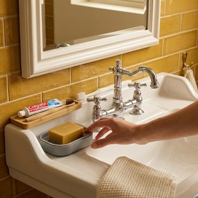 Porte savon douche double couche aux bords arrondis, en plastique, avec drain
