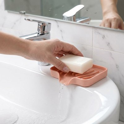 Porte savon douche petit format, antidérapant, en silicone, rose