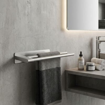 Porte serviette salle de bain double barre moderne chrome ronde