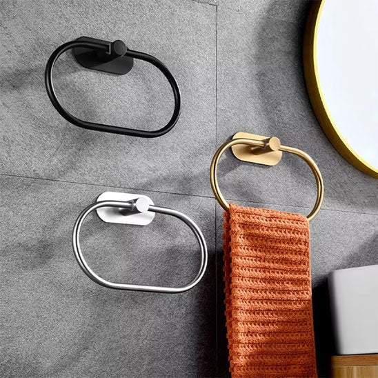 Porte serviette salle de bain noir doré ou chrome en acier auto adhésif, ovale