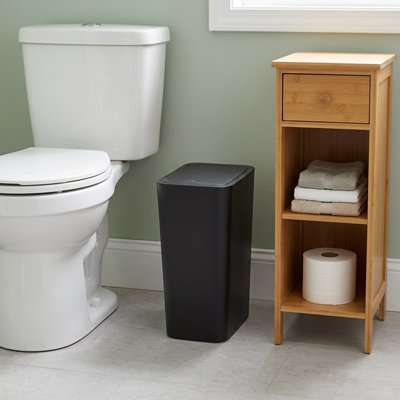 Poubelle de salle de bains noire Design mince, Ouverture du couvercle à une touche
