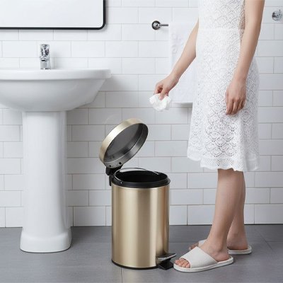 poubelles de salle de bain originale, couleur champagne, avec pédale, ronde, facile à nettoyer