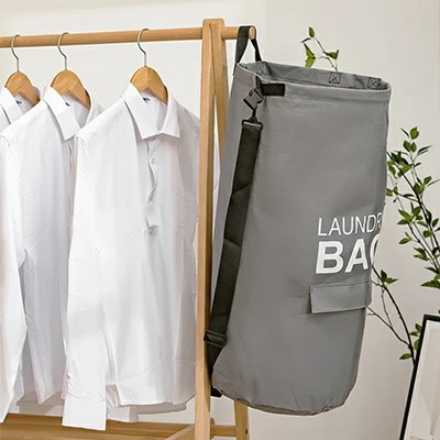 Sac à linge sale gris imperméable grand format à suspendre avec sangle robuste sac à dos