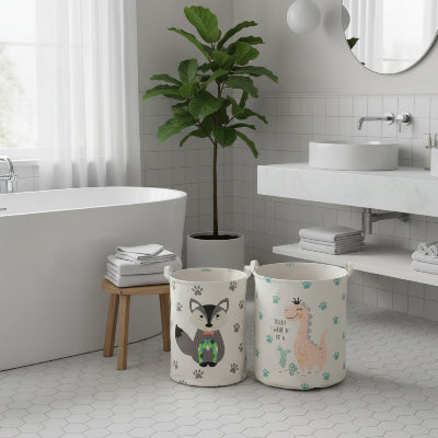 sac linge sale Panier Ă linge rond en coton lavable blanc Ă motifs