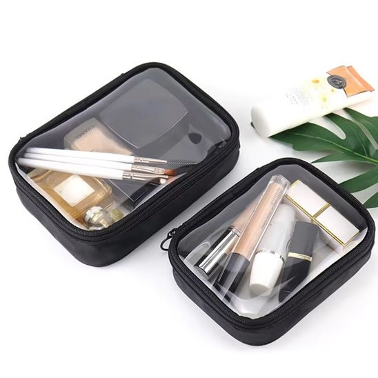 Trousse de toilette moyenne et petite noire rectangulaire , avec anneau de portage