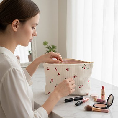 Trousse de toilette petite pour maquillage motif fleuri cerisier