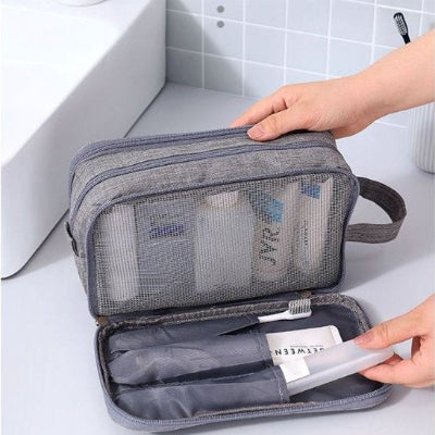 Trousse de toilette pour femmes et hommes, étui pour maquillage, compartiments séparés, grise