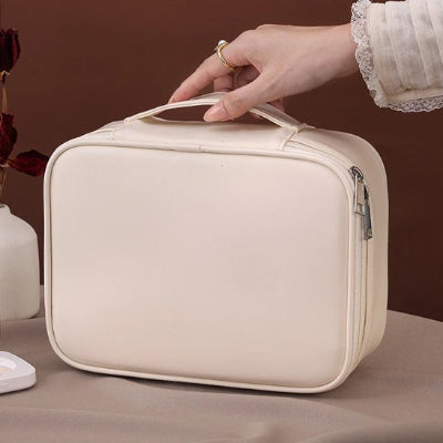 Trousse de toilette rectangle, compacte avec compartiments, filet de rangement, rose clair
