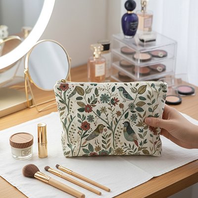 Trousse de toilette motif fleuri et oiseaux