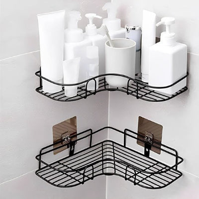 Etagere mural pour salle de bain noire d'angle acier inoxydable
