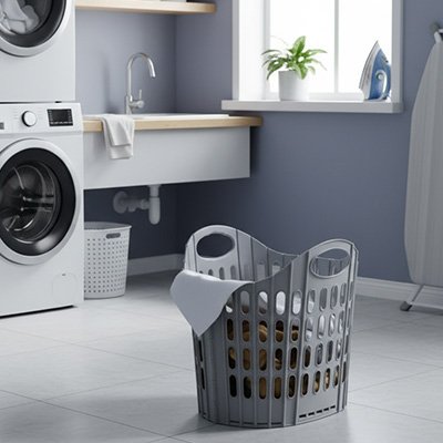 bac à linge sale gris pliable