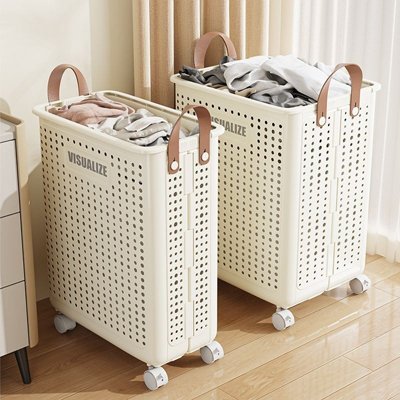 bac a linge sur roulettes blanc crème