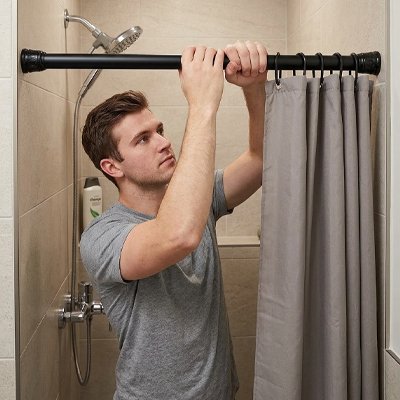 Barre de douche , barre de salle de bains à ressort en métal, poteaux télescopiques extensibles, noire