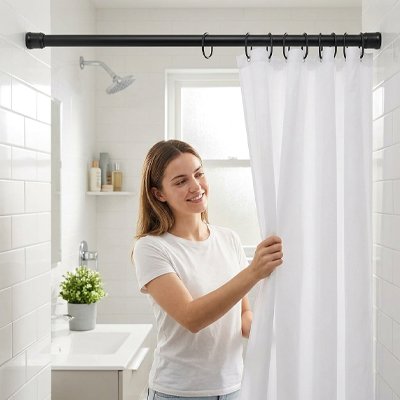 Barre de douche, noire, barre de salle de bains à ressort en métal, poteaux télescopiques extensibles, noire