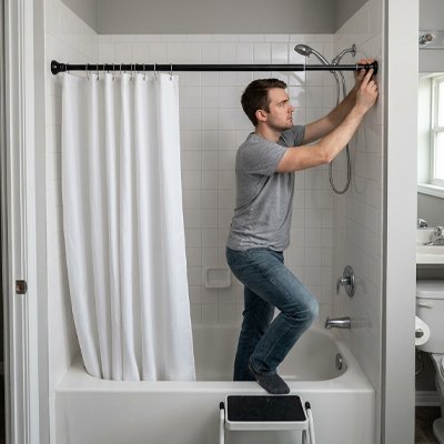 Barre de douche poteaux télescopiques extensibles, noire