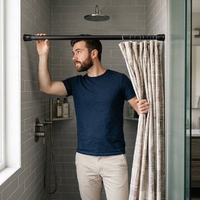Barre de douche Tige télescopique sans perçage, noire