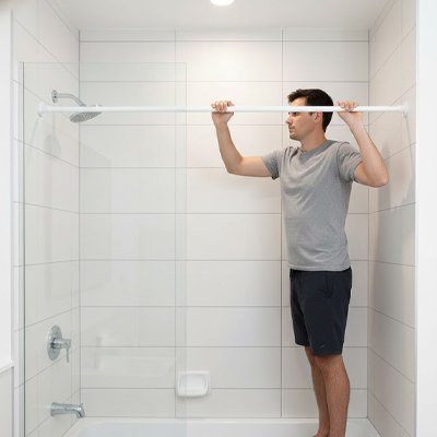 Barre extensible de douche, télescopique, sans perçage blanche