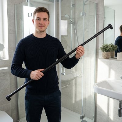 Barre rideau de douche, extensible, noire, 