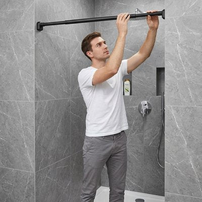 Barre rideau de douche large , noire, extensible