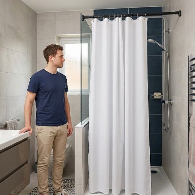 Barre rideau de douche noire large
