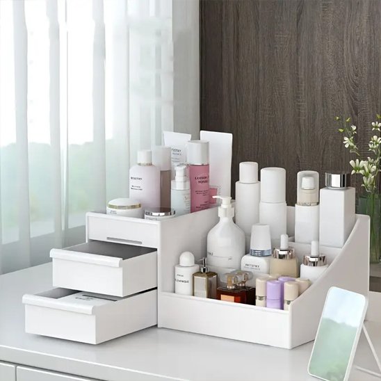boite maquillage rangement blanc, Design polyvalent, système de tiroir, Léger et portable, 