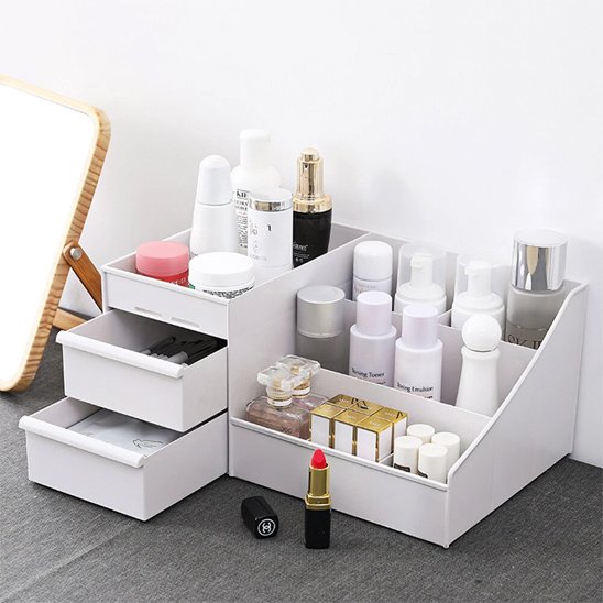 boite maquillage rangement, Design polyvalent, système de tiroir,Léger et portable, blanc