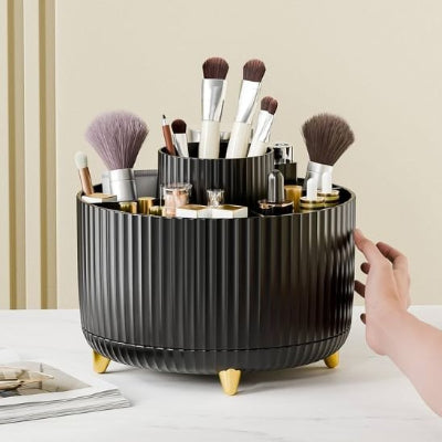 boite rangement maquillage, noire, pied doré, Organisateur maquillage, 5 emplacements, 360 ° 