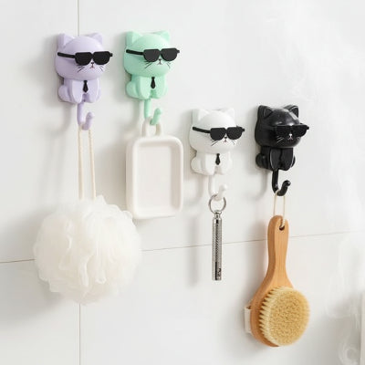 Crochets muraux plusieurs couleurs , mignon en chat portant des lunettes de soleil, adhésif transparent