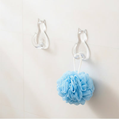 Crochets muraux Silhouette de chat mignon transparent, la queue recourbée sert de crochet de suspension.