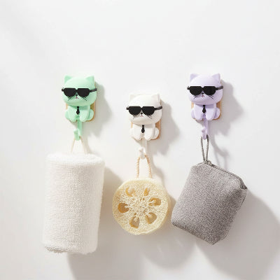 Crochets muraux, violet, vert, orange, mignon en chat portant des lunettes de soleil, adhésif transparent