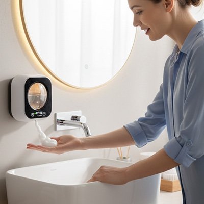 distributeur automatique de savon de mousse blanc, mural, moderne