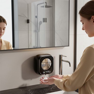 distributeur automatique de savon de mousse noir, rechargeable, mural sans perçage, moderne