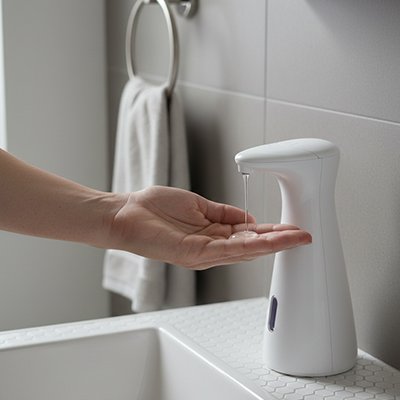 Distributeur automatique de savon , ergonomique, blanc 