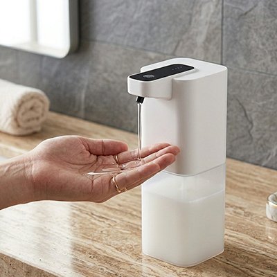 Distributeur automatique de savon liquide, blanc et transparent, sans contact, rechargeable par USS, capteur infrarouge