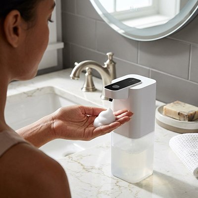 Distributeur automatique de savon mousse, rechargeable par USS, capteur infrarouge