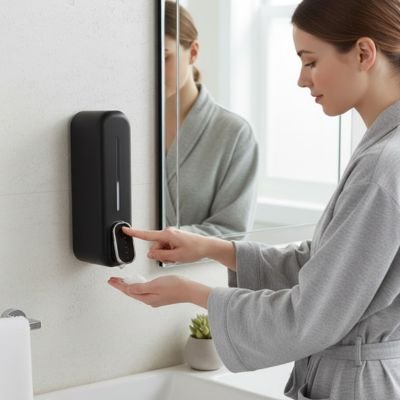 Distributeur automatique de savon mural manuel noir récipient de Lotion avec indicateur transparent de niveau