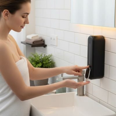 Distributeur automatique de savon mural noir avec indicateur transparent de niveau