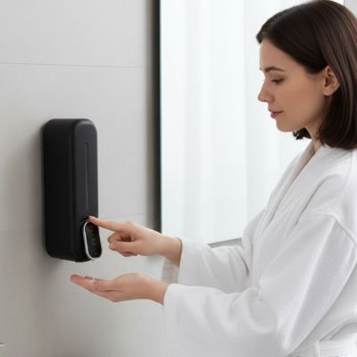 Distributeur automatique de savon mural noir récipient de Lotion avec indicateur transparent de niveau