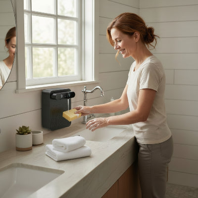 Distributeur de savon automatique noir à poser sur le rebord, Double distributeur savon ou gel