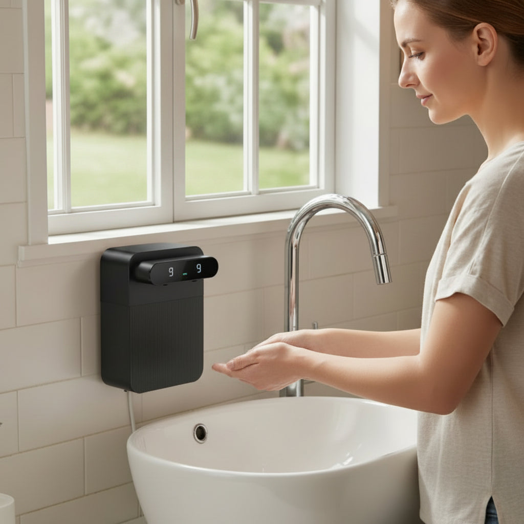 Distributeur de savon automatique noir Double distributeur équipé d'une batterie intégrée