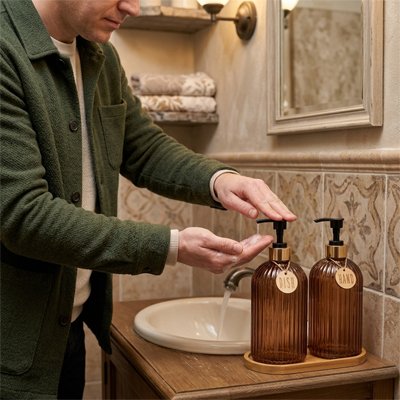 Distributeur de savon​ flacons ambrés en plastique