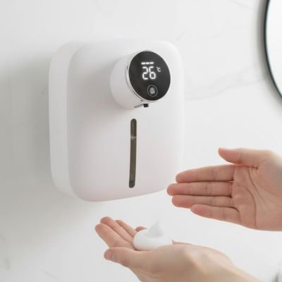 Distributeur de savon mural automatique hygiénique mousse carré blanc